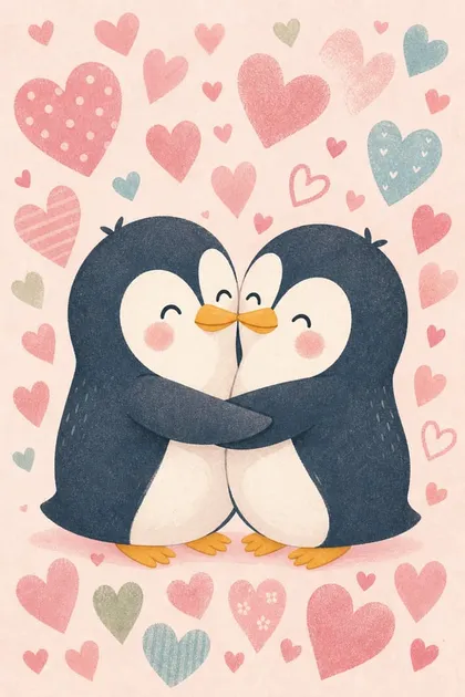 Penguin Embrace anniversary card